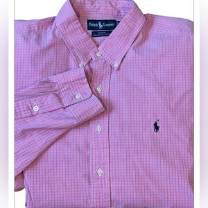 Ralph Lauren Men's XXL Blake Cotton Pink Plaid Long Sleeve Button‎ Down Shirt